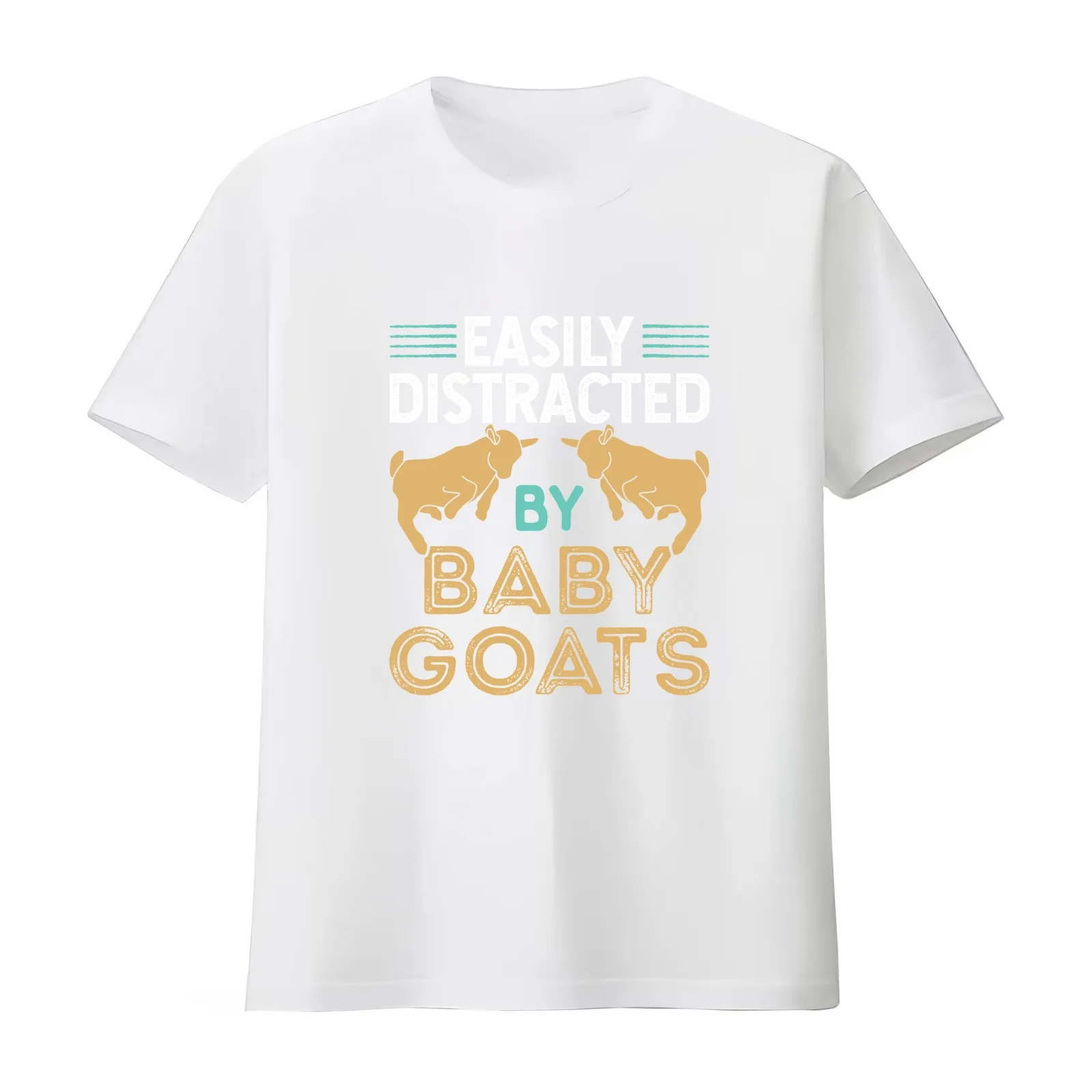 Easily Distracted by baby Goats T-Shirt Summer Casual Cotton Tee Oversized Streetwear Tops Vintage Graphic Print 100% Cotton