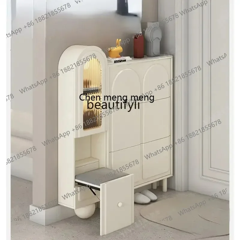 

new French Cream Style Ultra-Thin Shoe Cabinet Home Doorway Large Capacity Shoe Cabinet Stool Integrated ss 8617