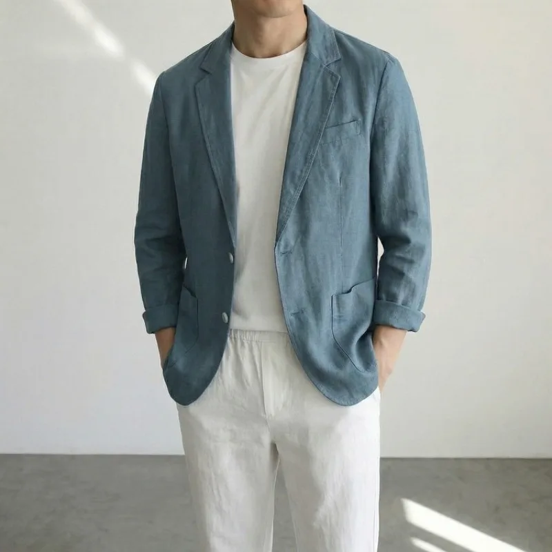 Men’s Lightweight Linen Blazer Jacket – Business Casual Single Breasted Coat Office, Daily, Travel, Party, Wedding Guest