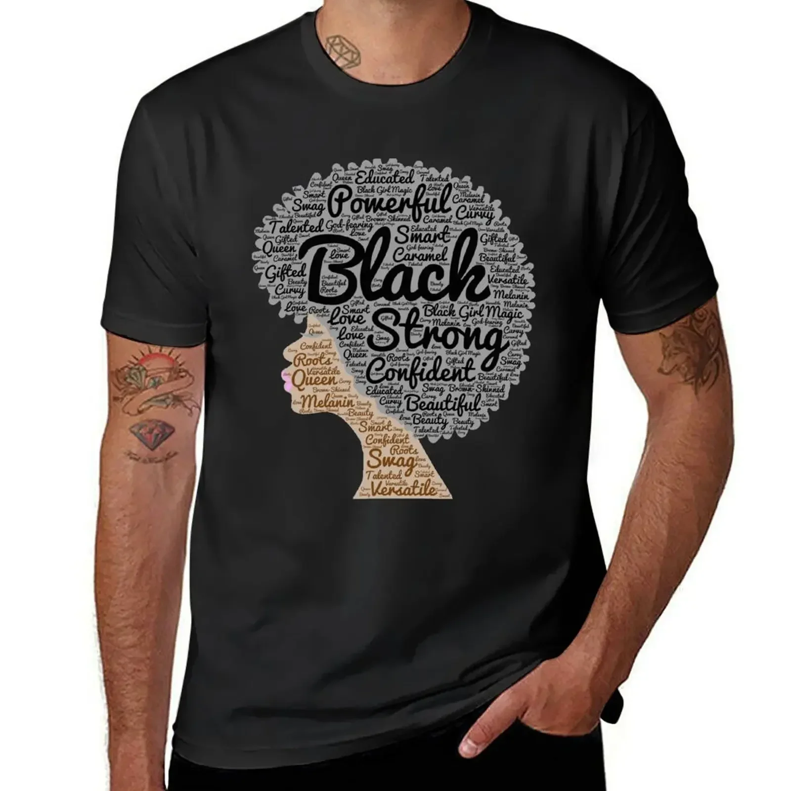 Black Woman Natural Hair Words In Afro T-Shirt sweat shirts graphic tees quick drying T-shirt men