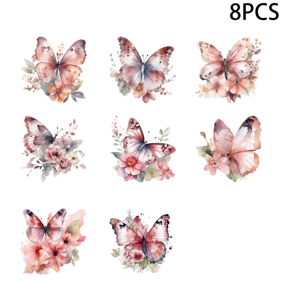 8pcs Watercolor Butterflies UV DTF Cup Stickers, Waterproof Sticker Pack For Decorating Mugs, Cups,DIY Art Supplies