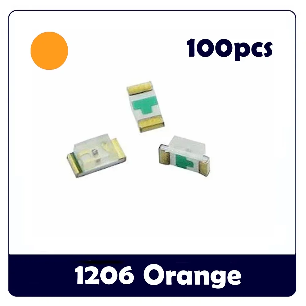 100PCS High-Brightness 1206 SMD LEDs (Red, Green, Blue, Orange, Yellow, White) for Indicators