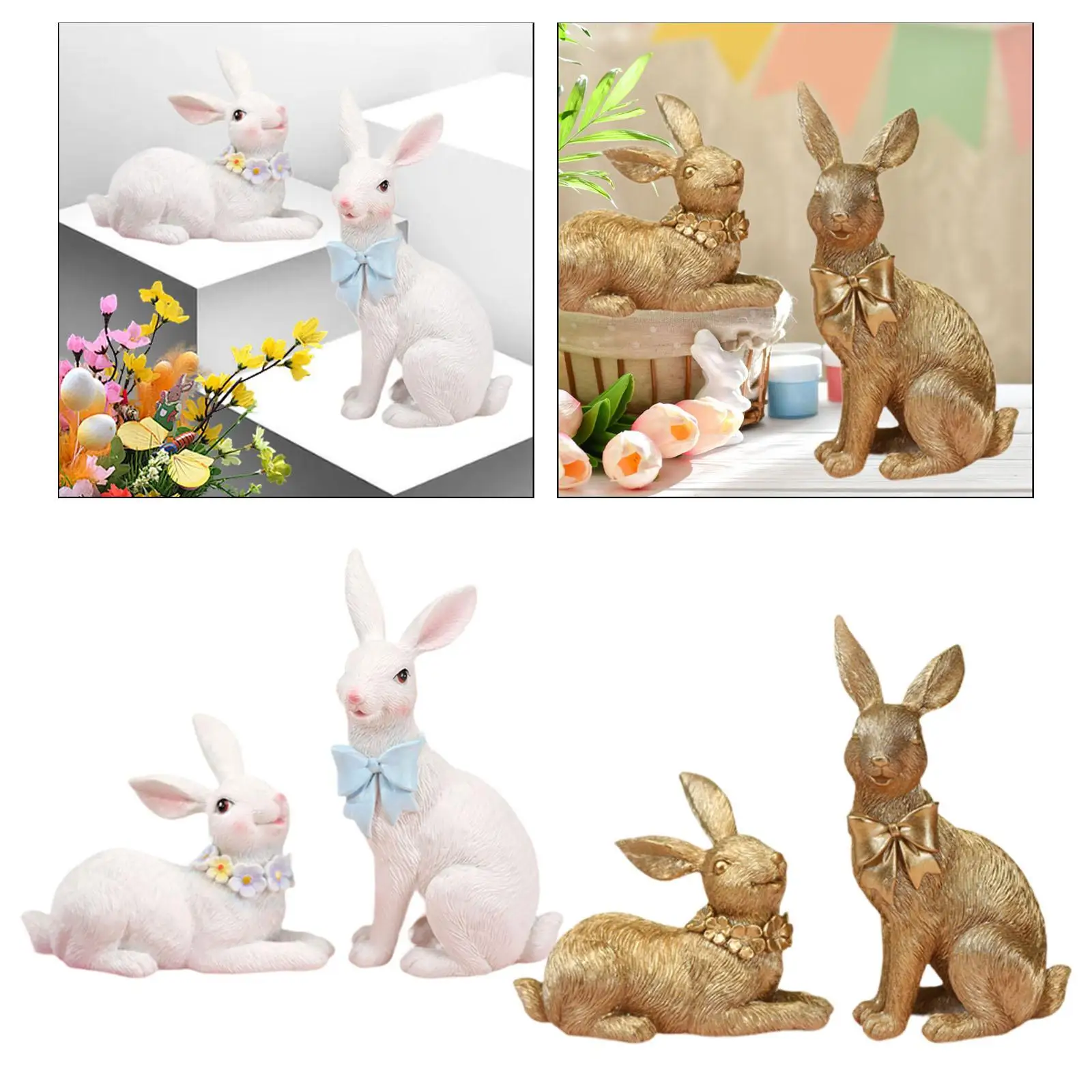 2x Rabbits Statue Sculpture Garden Statue Vivid Garden Decoration Garden Animal Cute Rabbits Sculpture for Tree Year