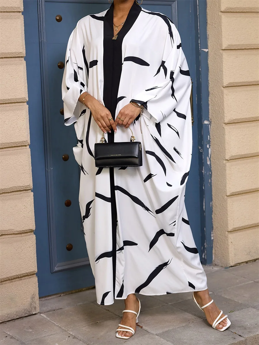 Женское арабское платье-кафтан 3, 4 рукава, v-образный вырез, свободное длинное платье на все сезоны