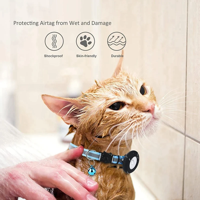 RISE-Suporte Collar Cat para Air Tag, Compatível com Apple Airtag, GPS Tracker, Pack 4, Capa, Preto e Azul