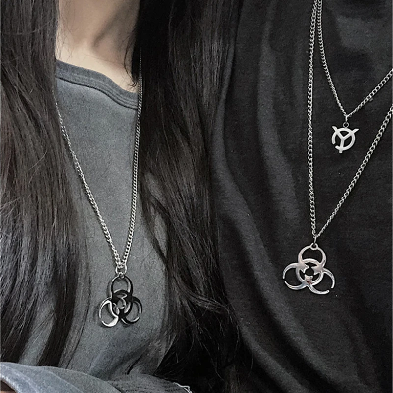 Punk Biochemical Crisis stainless steel necklace Pendant Hip Hop Silver Color Couple Necklace for Women Men Girls Couple Jewelry