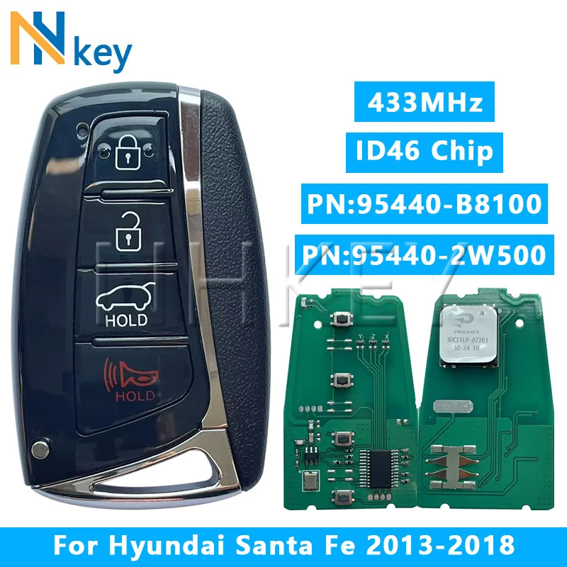 NHKEY Für Hyundai Santa Fe 2013-2018 HY20 Klinge 4 Tasten PN: 95440-2W500/B8100 ID46 Chip 433Mhz SY5DMFNA433 Smart Remote Auto Schlüssel