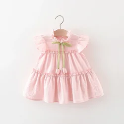 Summer 0-4 Year Old Girl's Dress Bow Flower Flying Sleeves Beach Princess Thousand Layer Dress