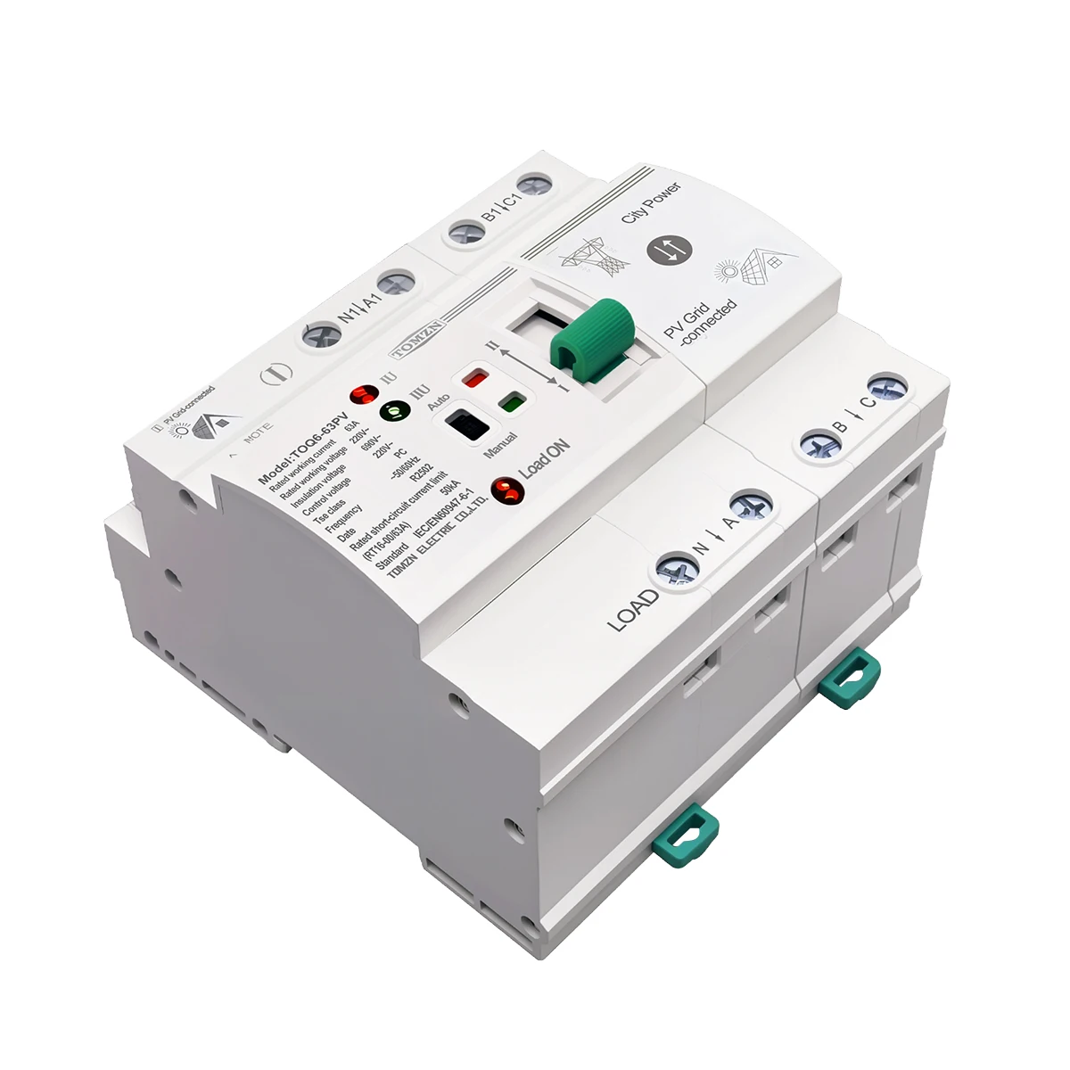 TOMZN Din Rail ATS L N 220V Small Dual Power Automatic Transfer Electrical Selector Switches Uninterrupted 4P 63A TOQ6 PV