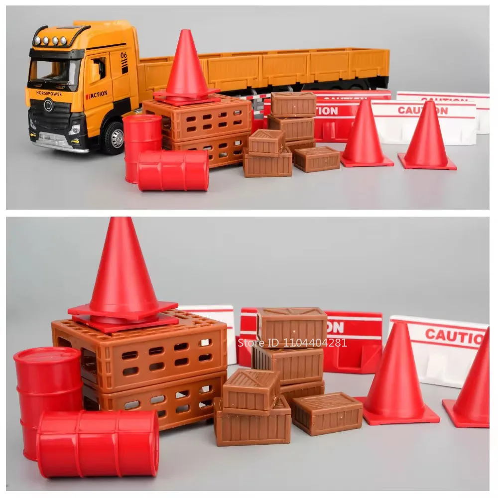 1:32 Roadblockรถบรรทุกขนส่งFlatbed Trailerของเล่นDiecastรถประตูเปิดเสียงดึงกลับรถเด็กปริศนา