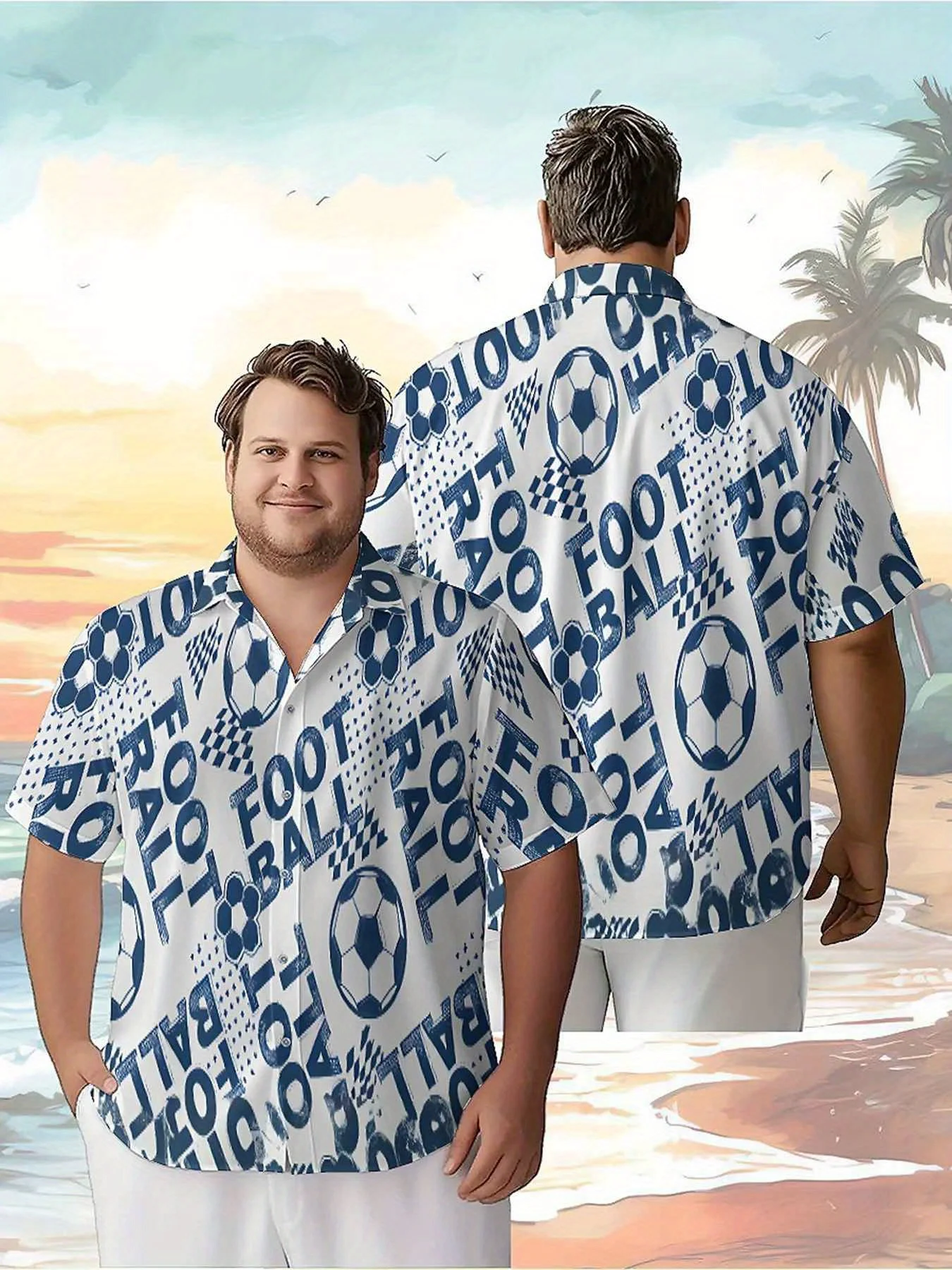 Men's Plus Size Hawaiian Shirts Football Theme pattern, Summer Casual Tops, Suitable for Outdoor and Party, Streetwear