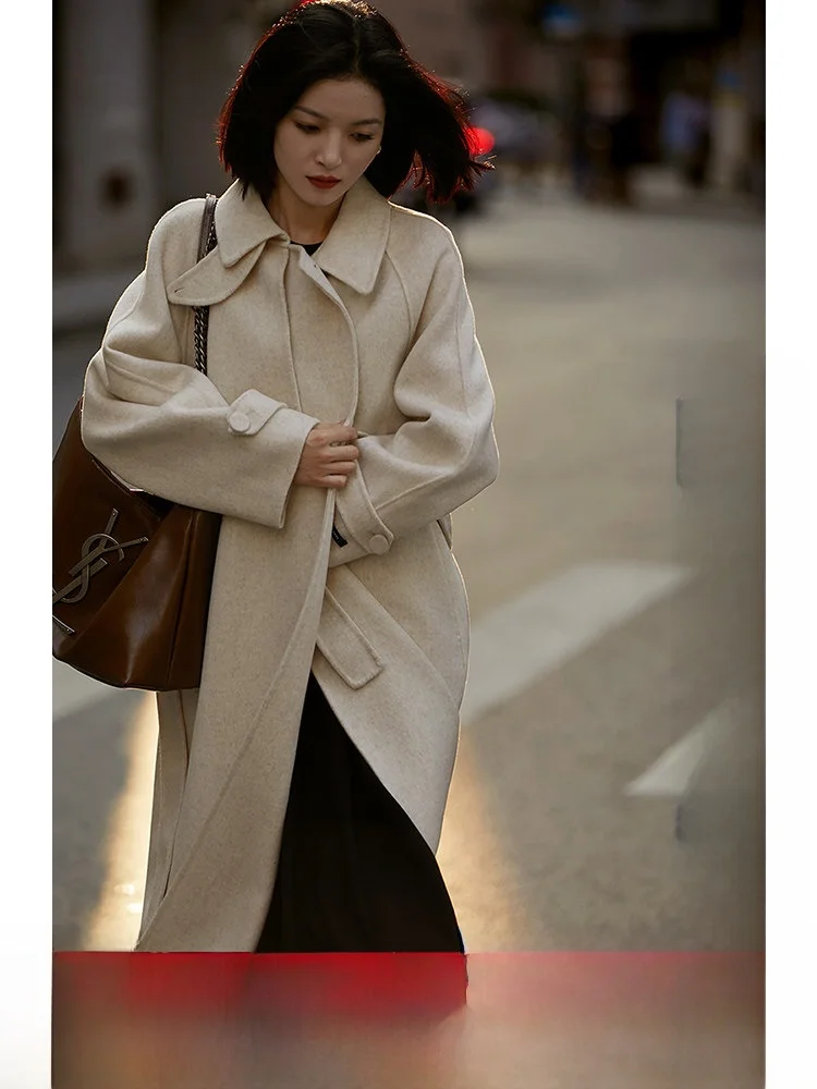 

Модное двустороннее шерстяное пальто XiaoHanGe "Sfron" с поясом, длинное, элегантное, женская одежда