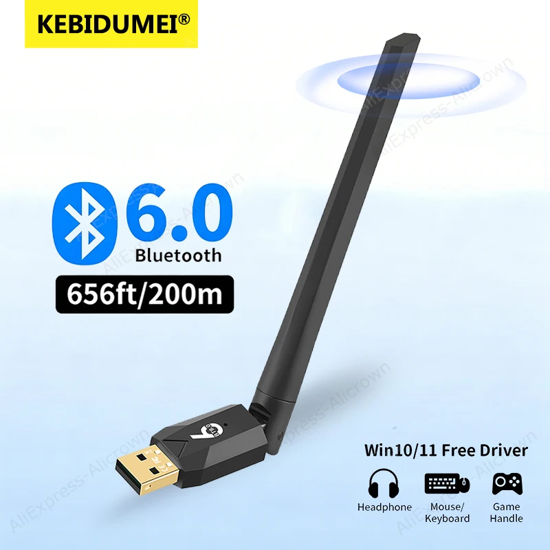 

KEBIDUMEI USB Bluetooth Adapter Bluetooth 6.0 Dongle for PC Windows 10/11 Bluetooth Receiver for Mice Keyboard Headphone Speaker