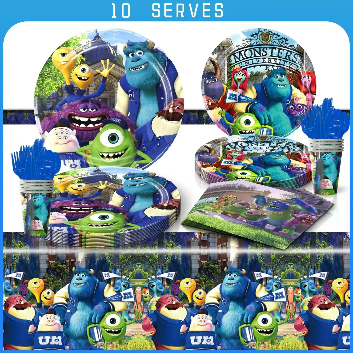 Monsters University Party Supplies Children Birthday Party Paper Tableware Set Paper Plate Cup Napkins Baby Shower Decorations