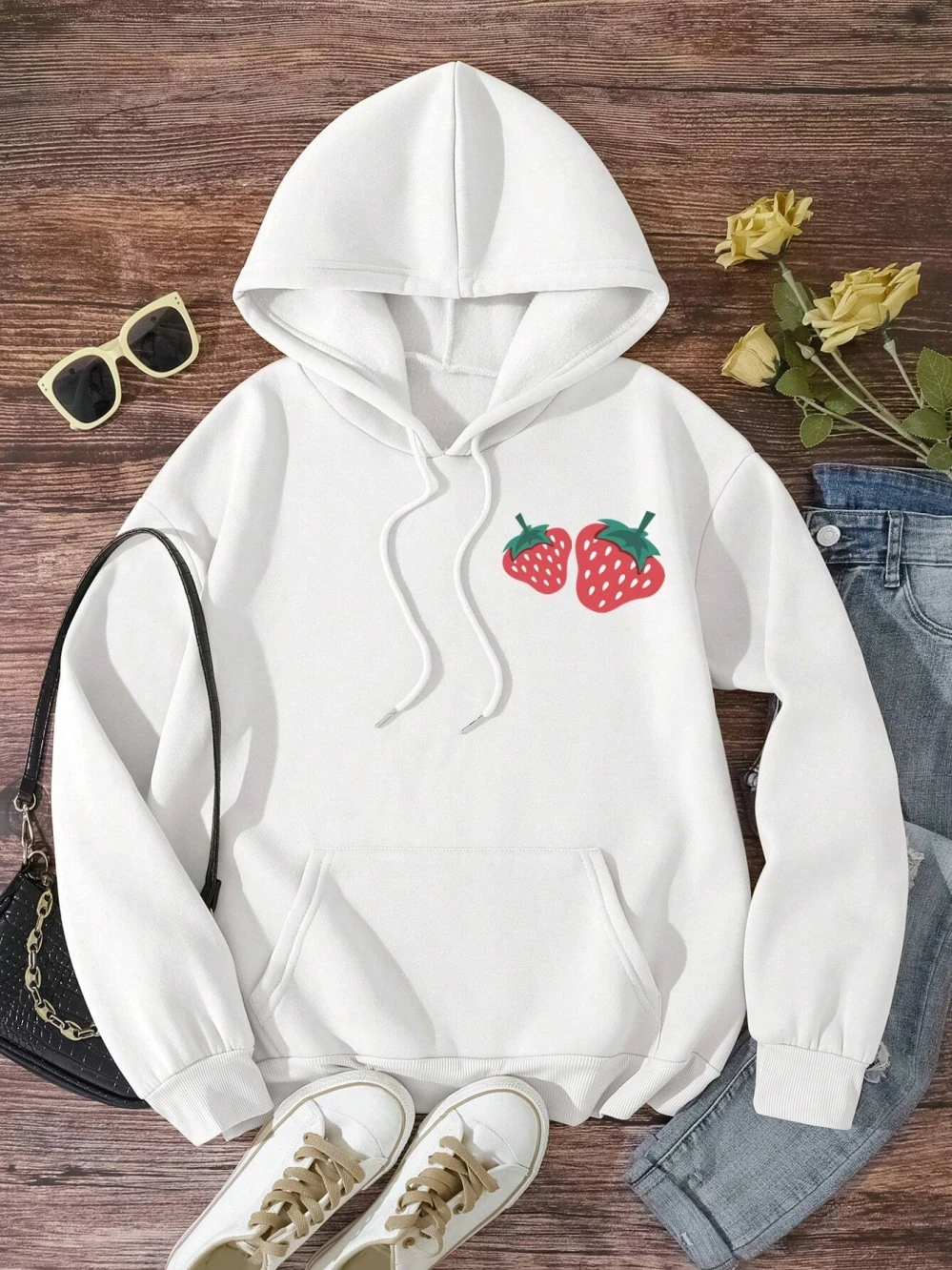 Cute Mushroom Strawberry Plant Graphic Male Hooded Hipster Loose Hoodies Hip Hop Fleece Hoodie Autumn Warm Sportswears