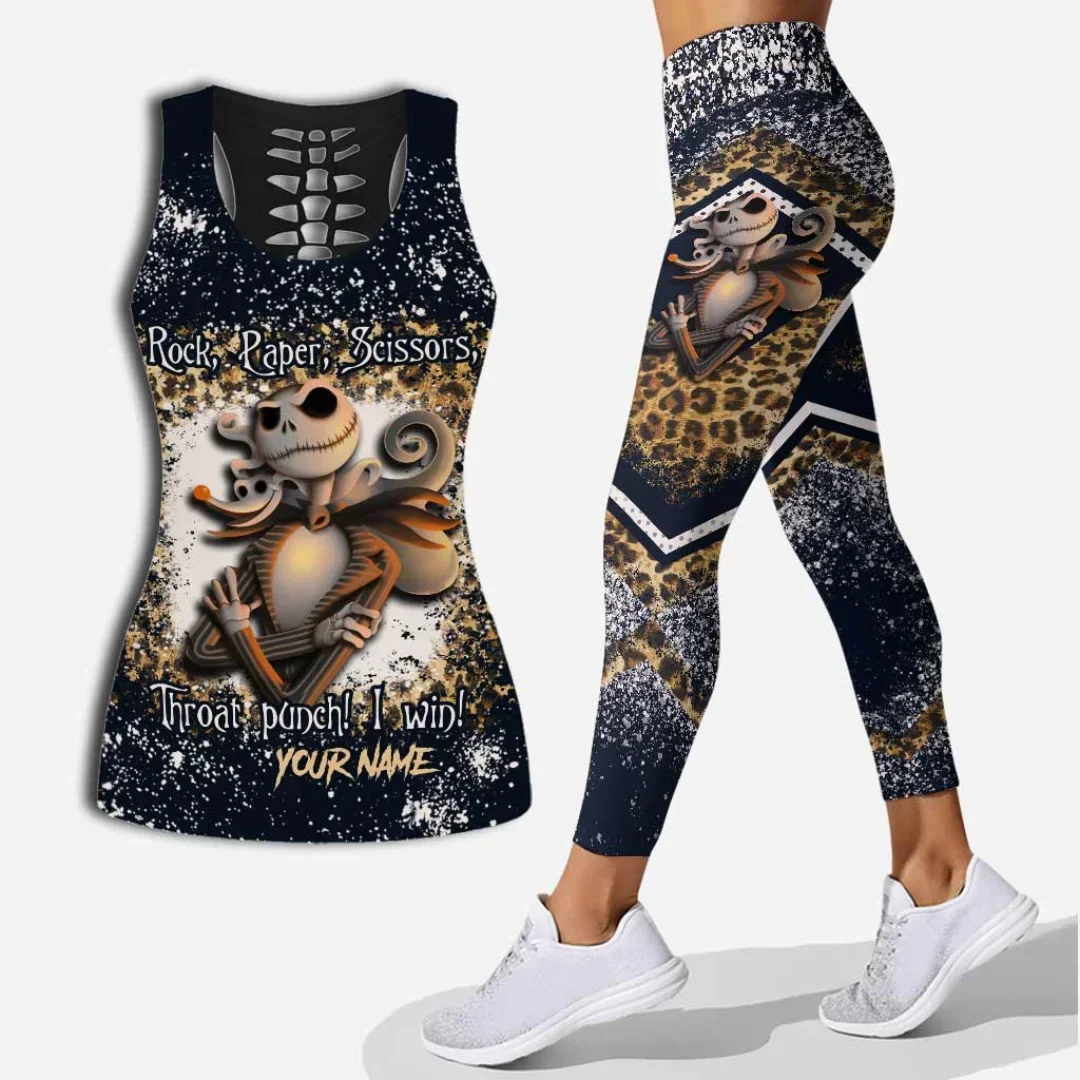 Disney Jack Skellington Hollow Vest and Womens Leggings Y2k Yoga Suit Fitness Leggings Sports Suit Tank Top Legging Yoga Set