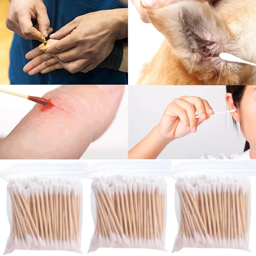 100PCS Double-Ended Disposable Cotton Swabs Manicures Wooden Hygiene Cotton Stick Beauty Ear Clean Cleaning Tampons Makeup Tool