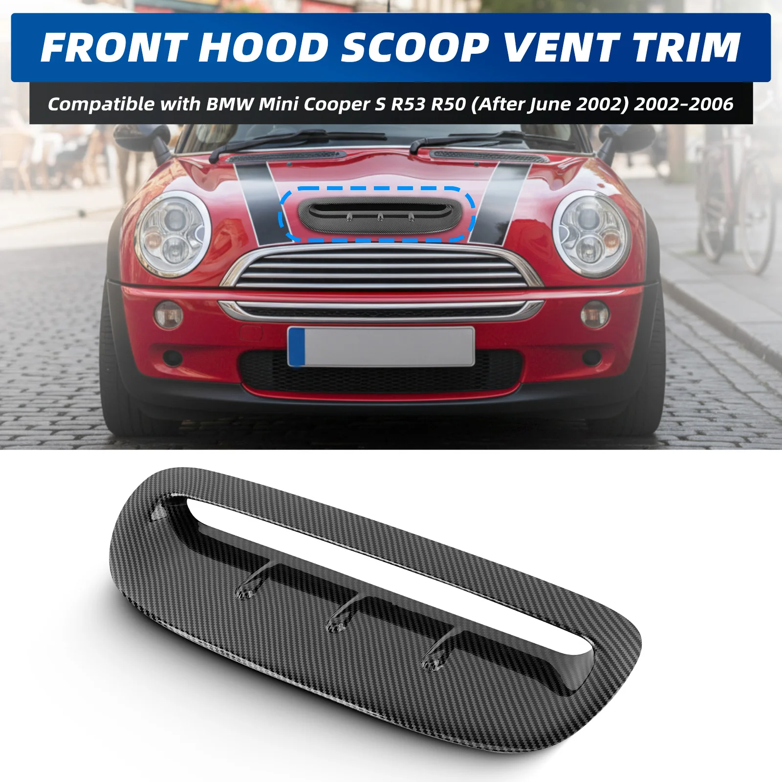 

Front Hood Scoop Vent Trim For BMW Mini Cooper S R53 R50 (After June 2002) 2002 2003 2004 2005 2006 Air Outlet Vent Cover Trim