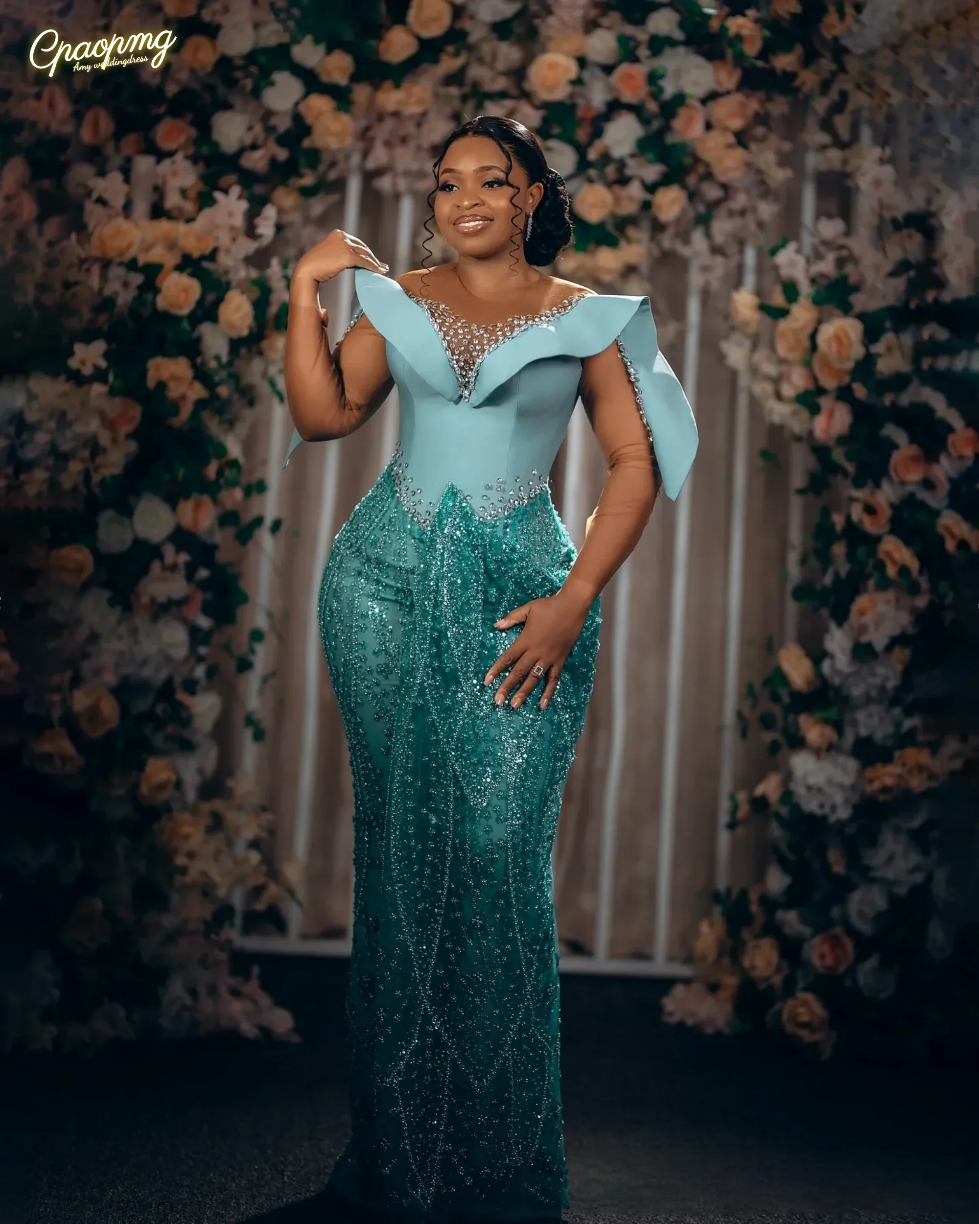 

Customized Plus Size Prom Evening Dresses Long Sleeves Sheer Neck Beaded Crystals Lace Mermaid Birthday Gown