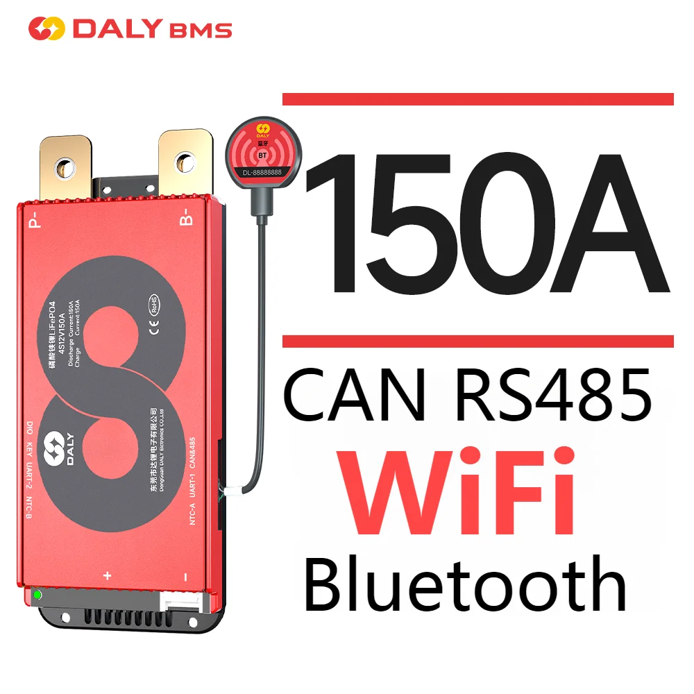 

DalyBMS CAN RS485 WiFi Bluetooth 150A continuous discharge current BMS Lifepo4 Smart APP with balance In stock