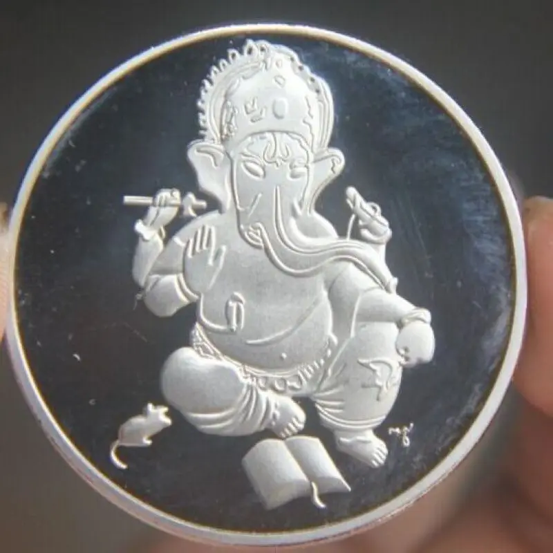 Elephant Head God Commemorative Medallion Silver plated Elephant God Japanese God of Wealth Copy Coin 40mm COPY