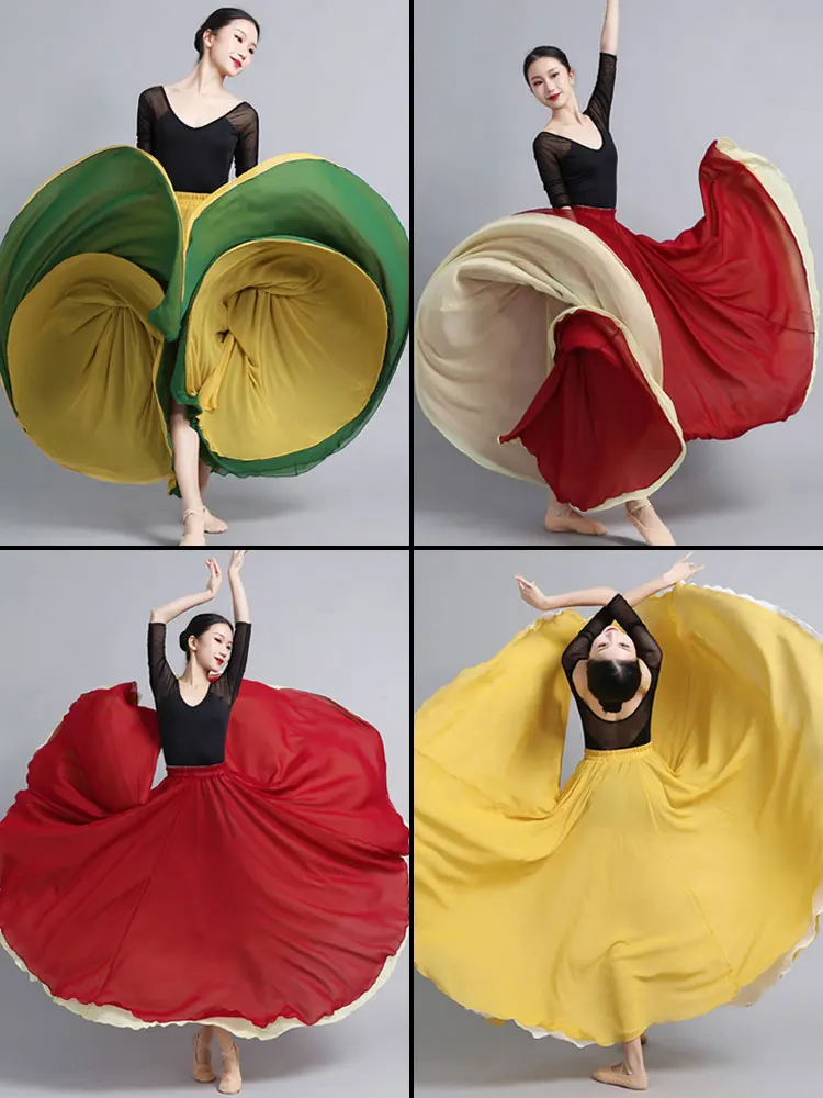 540/720 Degree Women Classical Dance Skirt Chiffon Big Swing Skirt Gypsy Dress Belly Dance Costume Stage Performance Long Skirts