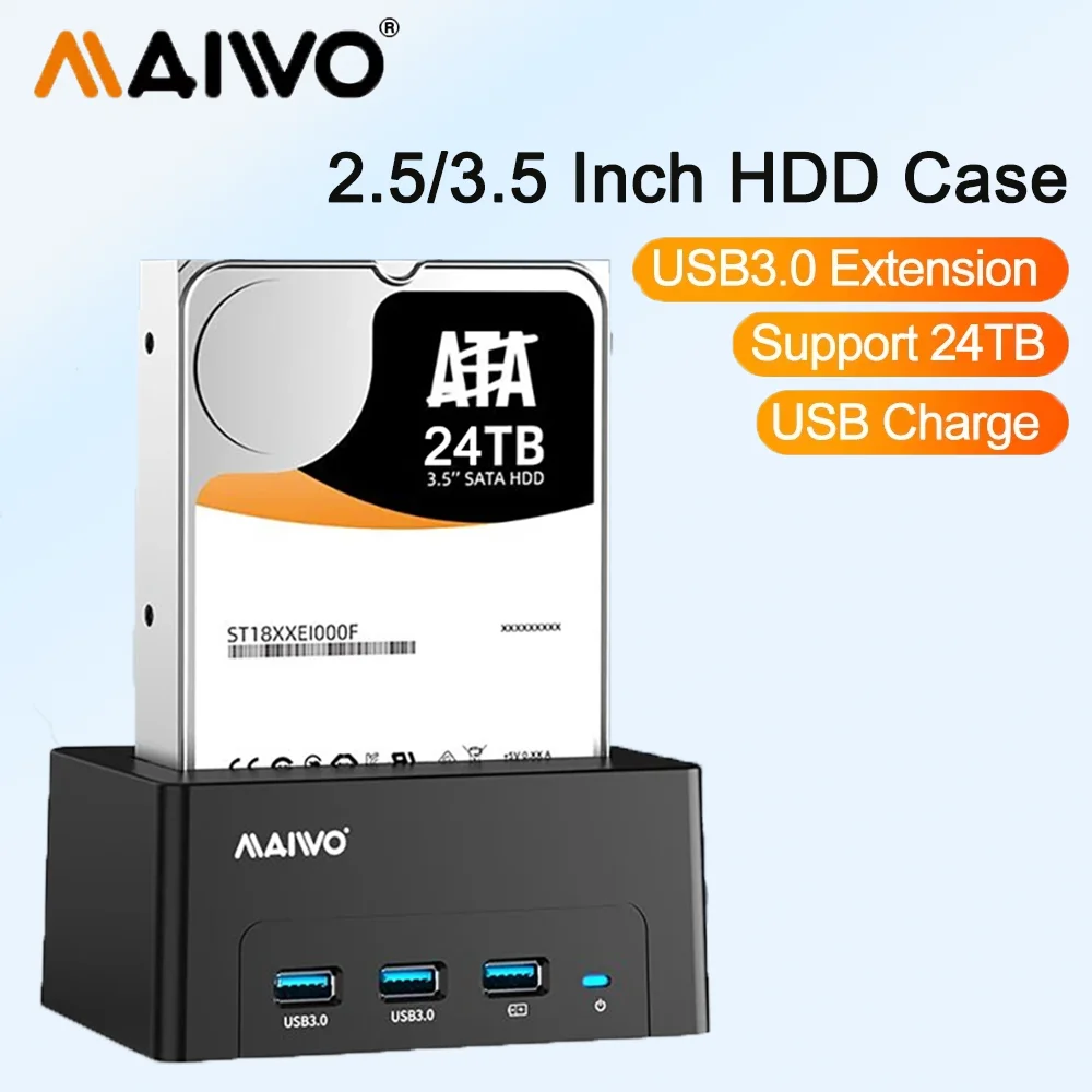 

MAIWO HDD Docking Station USB 3.0 to SATA 2.5 3.5'' Hard Drive Dock SSD Reader Dual Bay with Fast Charge Port External HDD Case
