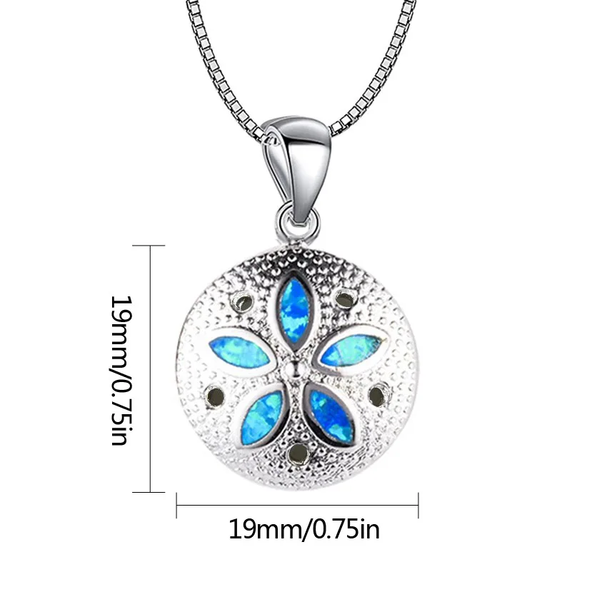 قلادة على شكل زهرة أوبال زرقاء، قلادة مطروقة فضية اللون مع نقاط منقطة، سلسلة مجوهرات بوهيمية بسيطة هدية للنساء #2