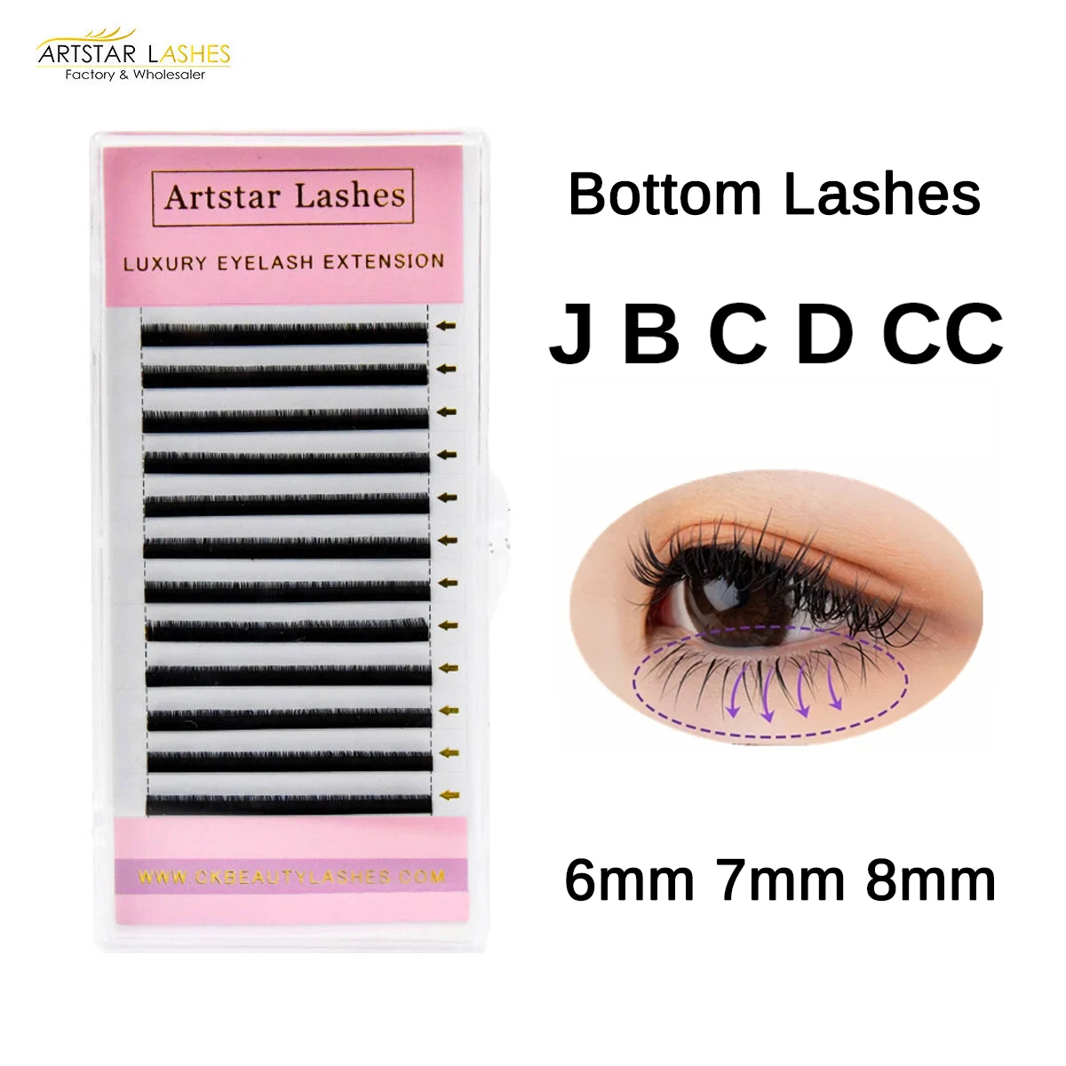 ARTSTAR Bottom Lashes 0.03 0.05 0.07 Russian Volume Eyelashes 6-8mm Short Sizes B J C D CC Curl Under Eyelashes Make upCilios