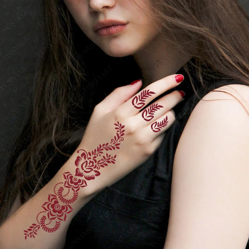 Henna Tattoo Stencils Reusable Painting Stencil for Hand Body Art Flower Temporary Tattoo Template Sleeve Wedding Bride Beauty