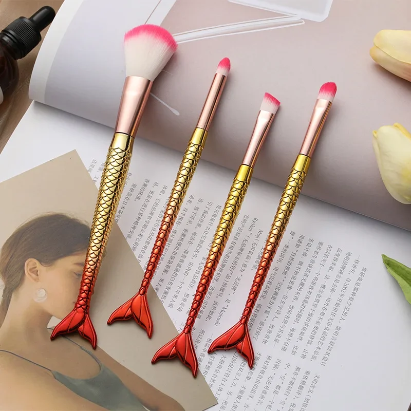 Lucky-Girls vierteiliger Anzug Meerjungfrau Make-up Pinsel Faser bunt weiches Haar lose Puderpinsel Schönheit Make-up-Tools