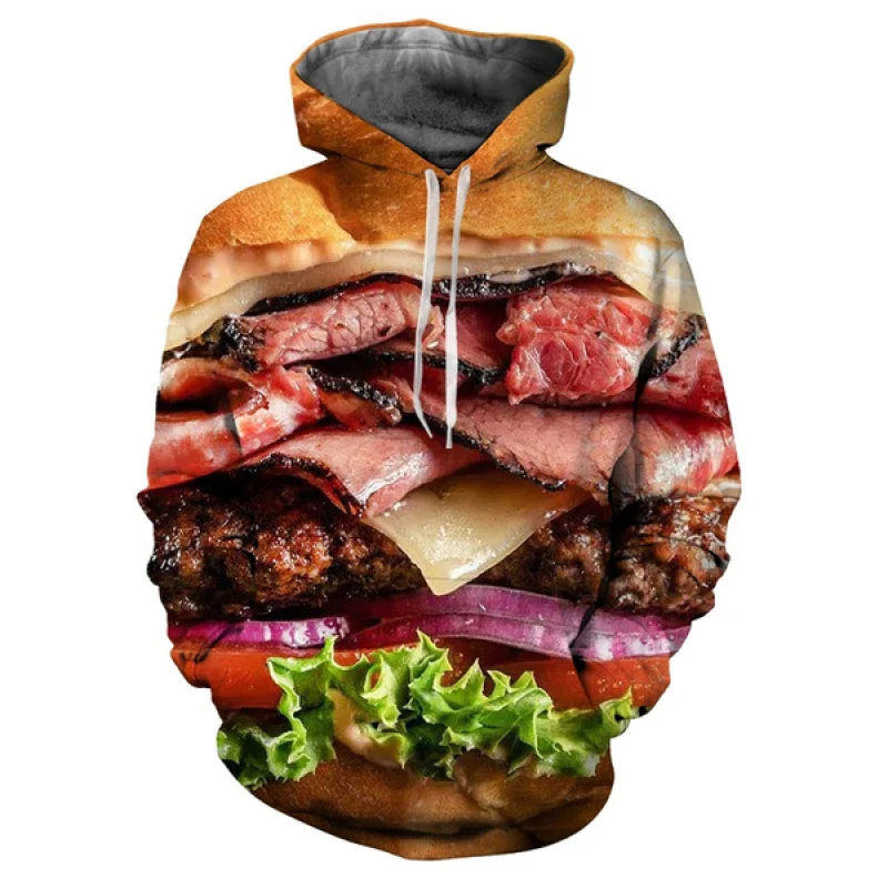 Autumn Funny Hamburger Food 3D Print Hoodies Men Women Streetwear Oversized Sweatshirts Hoodie Pullovers Tracksuit Man Clothing