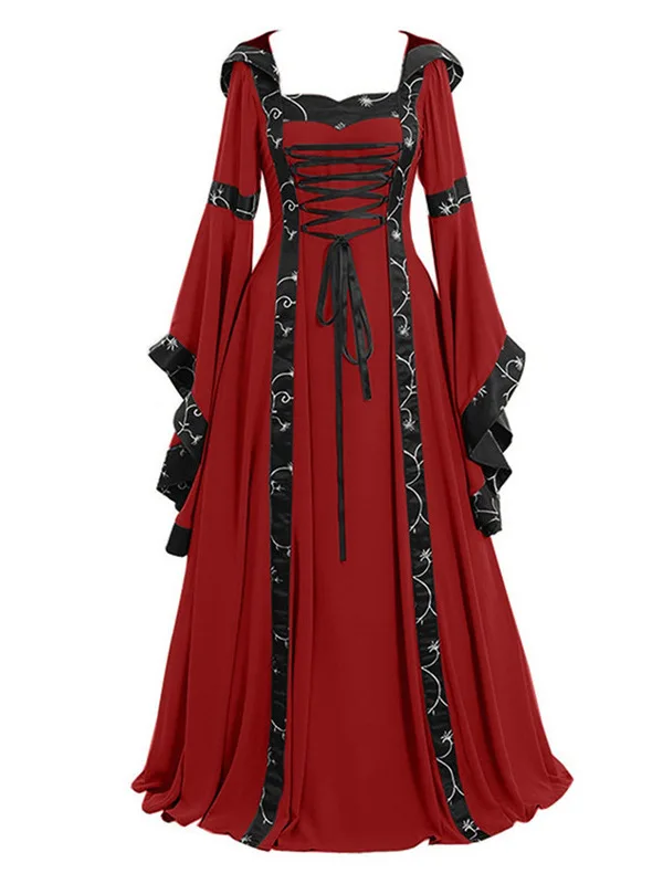 Medieval Multi-Color Retro Hooded Square Collar Dr Stage Performance Costume for Girls loween Performance Traditional C...