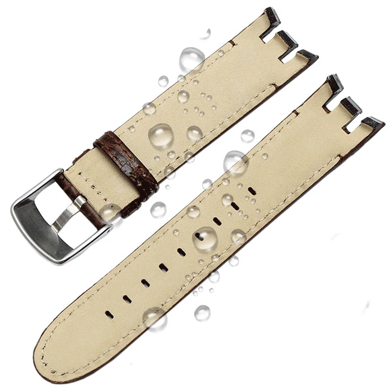 21mm For Swatch Watch Genuine Leather Strap YRS403 401 402G 412 418 406G Cowhide 21mm Bracelet Special Curved Steel Strap Band