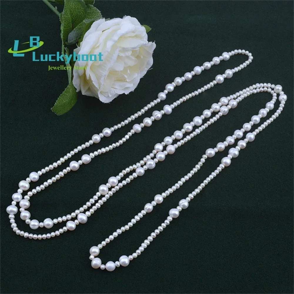 Natural Pearl Necklace 4-8 Freshwater Sweater Chain Long Near Round  Multilayer Female