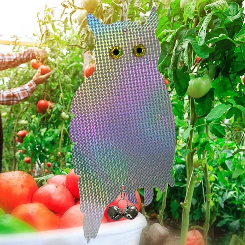 Garden Laser Reflective Fake Owl Supplies Hanging Reflective Owl Scarecrow Scares Bird Pigeons Woodpecker Repellent Birds