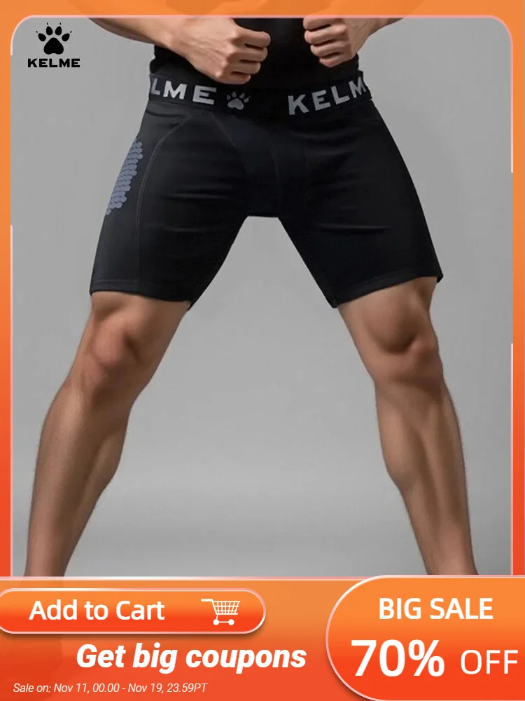 

Kelme Men's Tight Shorts Colorful Reflective Football Pants Sports High Elastic Fitness Pants Quick-drying Tackle Tights