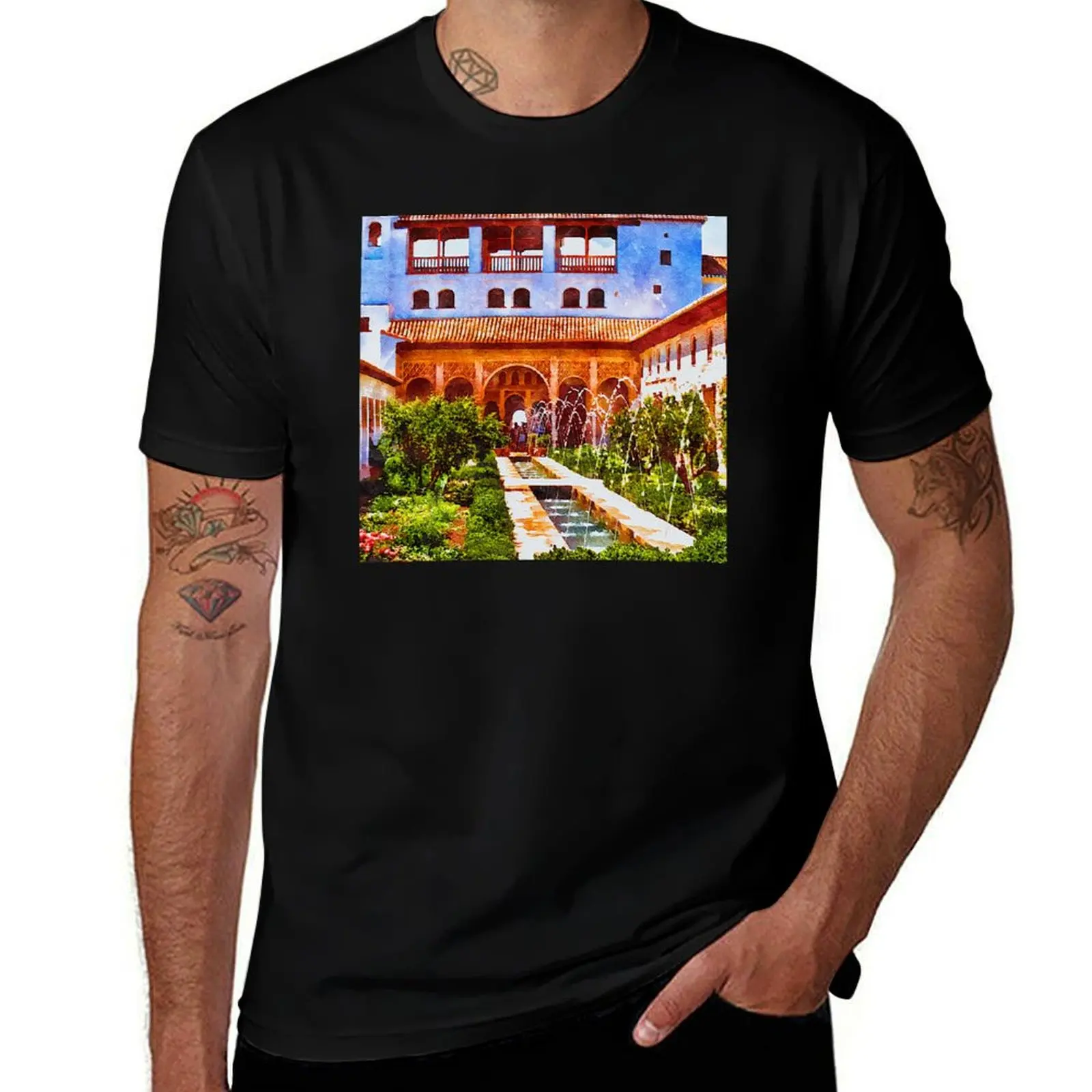 Palacio de Generalife Alhambra T-Shirt Street Art Print Tee Shirt T-Shirt