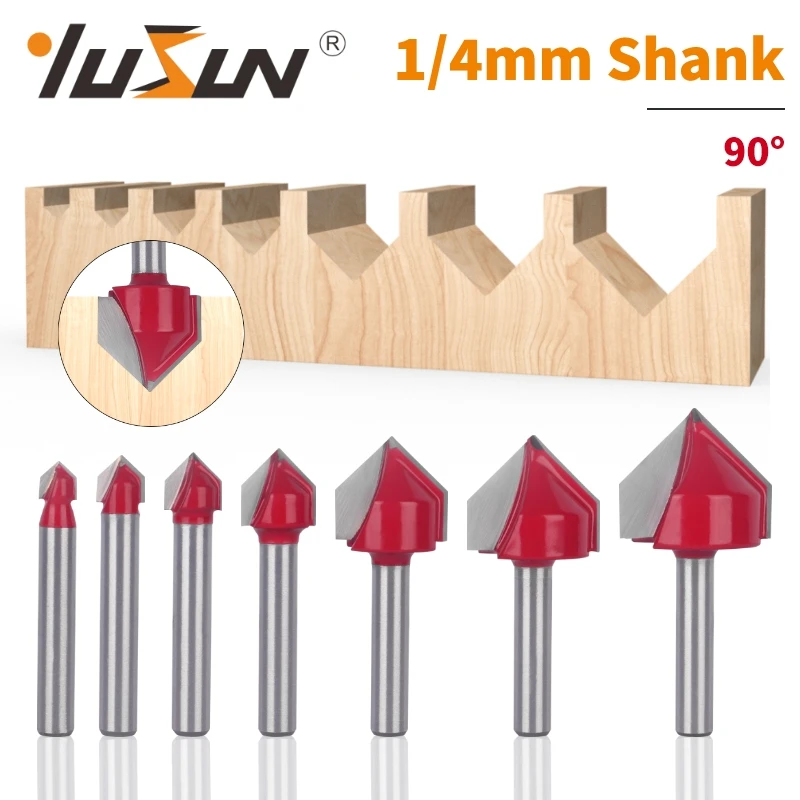 YUSUN 1/4 v-type cutter seven-piece set 6.35 mm woodworking milling cutter 3D three-dimensional cutter V-type milling cutter eng