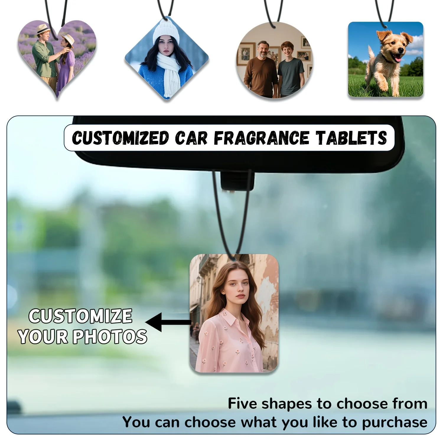 1pc Customized Photos Car Air Fresheners, Company Logos,Car Mirror Pendants, Commemorative Gifts and Business, Personalized, A V