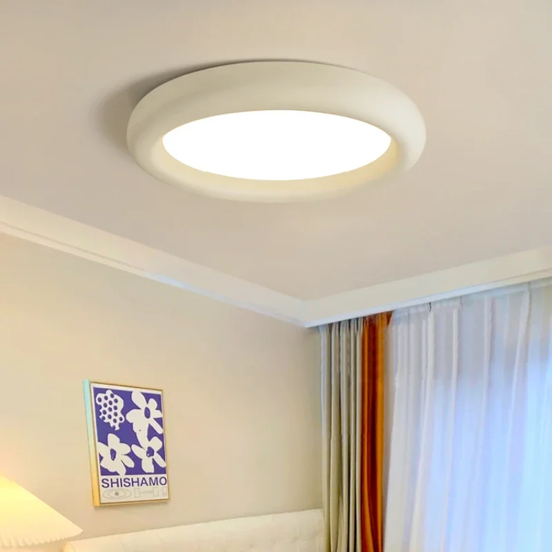 Bedroom light Nordic cream wind round room light Full spectrum eye protection Master bedroom study light Resin ceiling