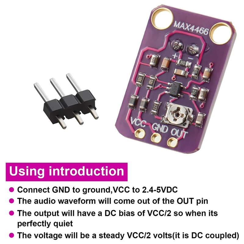 AMPLIFICADOR DE MICRÓFONO Electret, 10 piezas, módulo ajustable MAX4466, preamplificador de Micrófono, placa de ruptura púrpura para Arduino