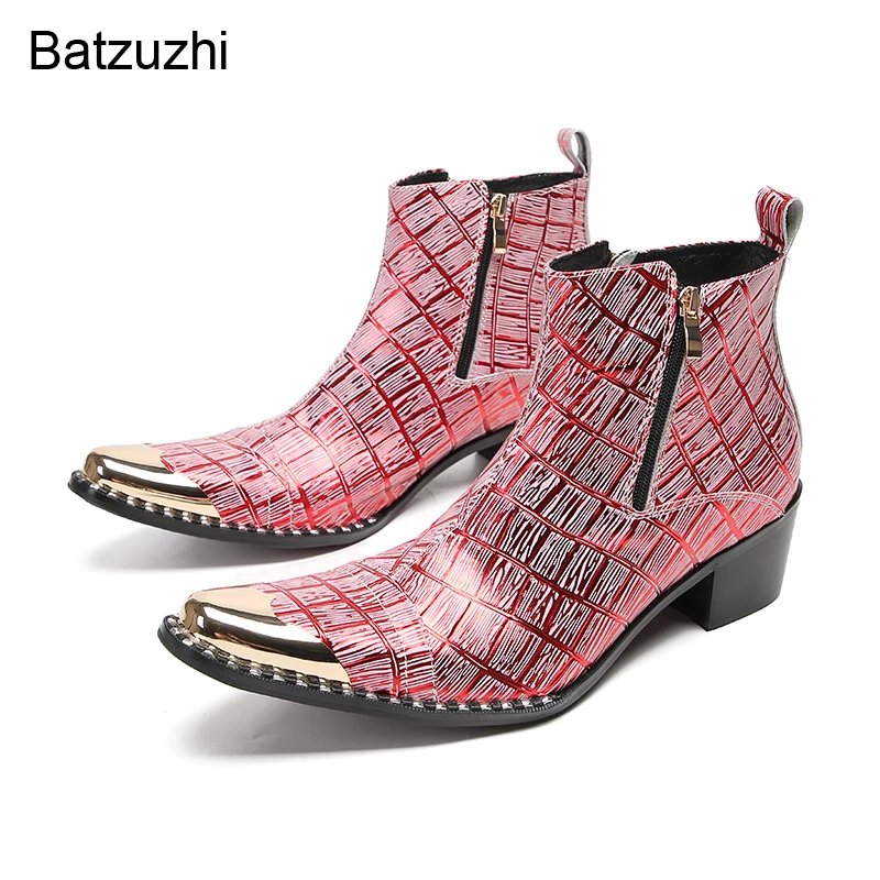 

Batzuzhi 6cm Heels Personality Men's Boots Shoes Silver Metal Toe Genuine Leather Ankle Boots Men Fashion Party Boots for Men