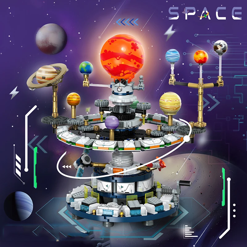 964PCS Science Sun Earth Solar System Building Blocks Rotatable 8-Planet Orbit Model Assemble Bricks Kid Education Toy For Teens