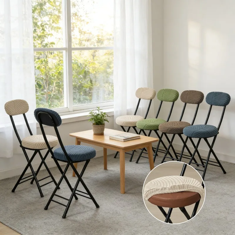 Elastic Leaf Jacquard Round Folding Chair Cover Seat Back Cover Set Solid Color Stretch Chair Slipcover Home Decoration