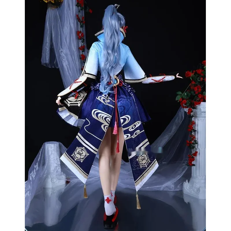 أزياء aa124LQGame Genshinimpact Kamisato أزياء أياكا فستان مروحة شعر مستعار كوسبلاي أنيمي لعب الأدوار كوميك كون لـ Ha #3