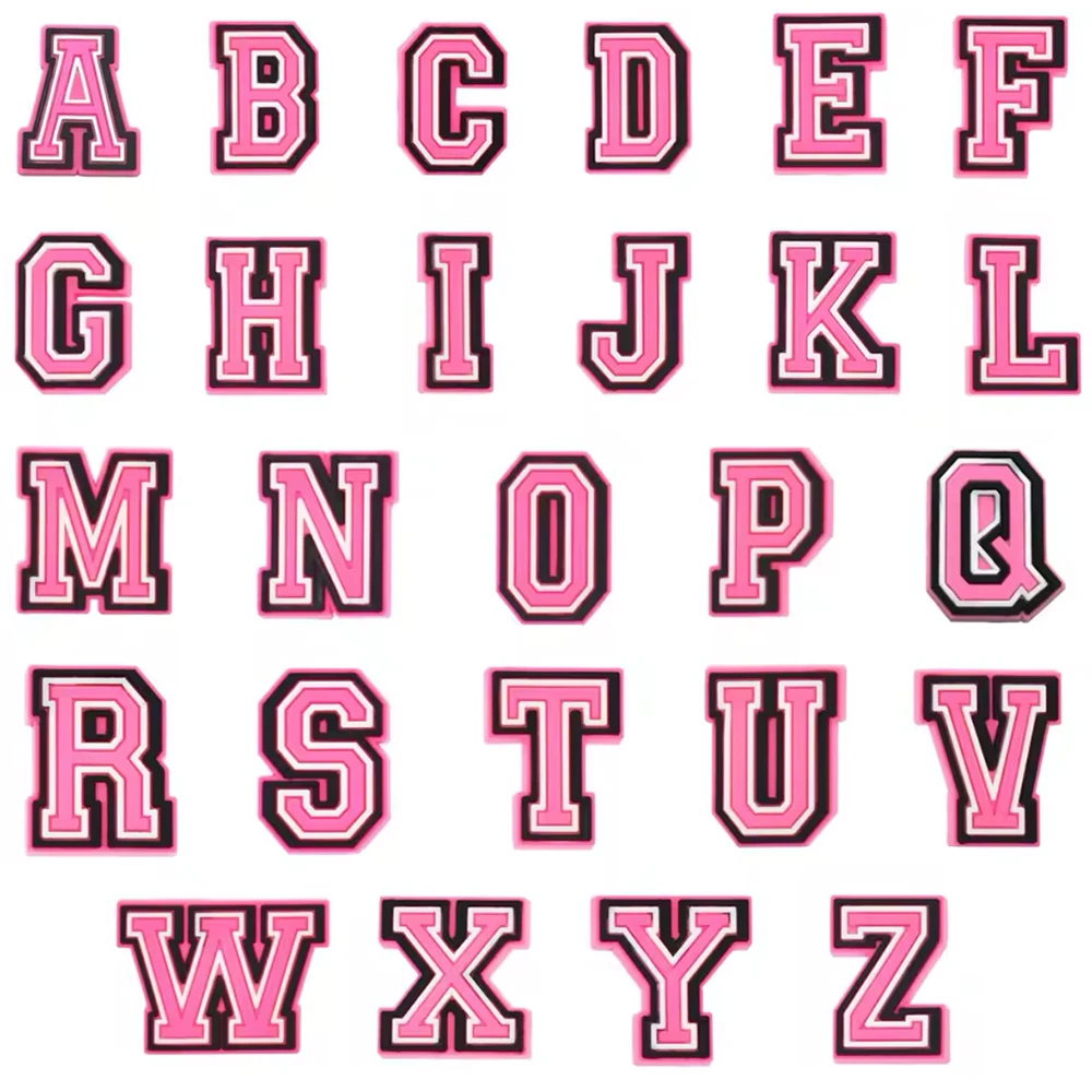 26–37 Stück rosa und schwarz weiß Buchstaben Schuhanhänger PVC Alphabet Schmetterling Schuhe Zubehör Dekoration Clog Sandale Armband Schnalle – Detail 5