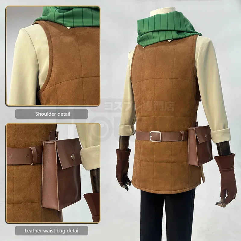 HOLOUN อร่อย Dungeons Meshi อะนิเมะ Chilchuck Tims คอสเพลย์ชุดวิกผมเสื้อกั๊กเสื้อกางเกงเข็มขัดผ้าพันคอฮาโลวีนคริสต์มาส