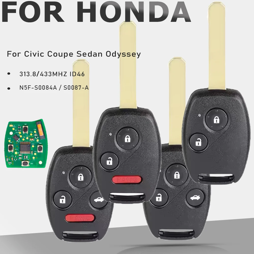 

KEYECU для Honda Civic Coupe Sedan Odyssey 315 МГц / 433 МГц, чип ID46, 3/4 кнопки, FCCID: N5F-S0084A, S0087-A
