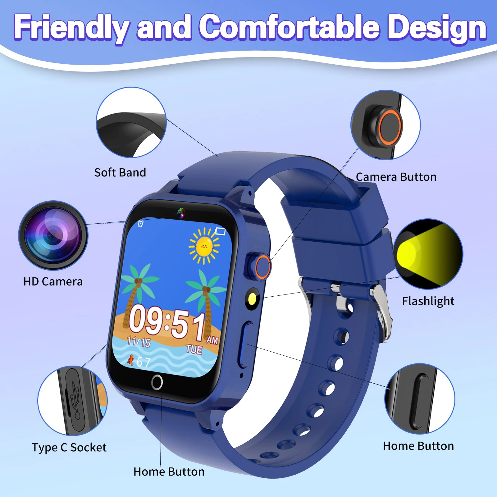 KGG Kids Smart Watches For Girls Boys 26 Games Touch Screen  Camera Pedometer Video MP3 Alarm Kids Digital Watch Birthday Gift